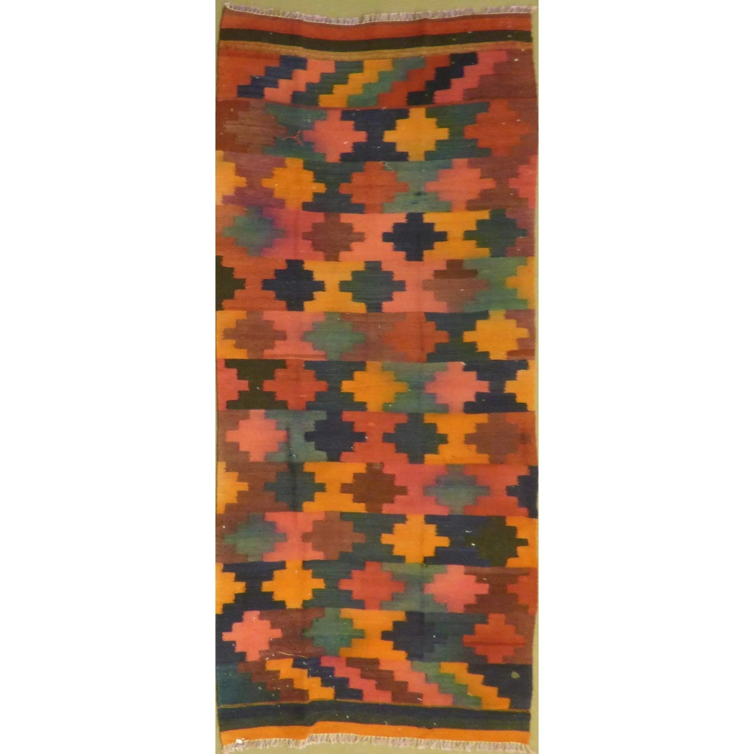 One Of The Kind Authentic Hand-Knotted Sanandaj Vintage Kilim 9'4" X 3'2"